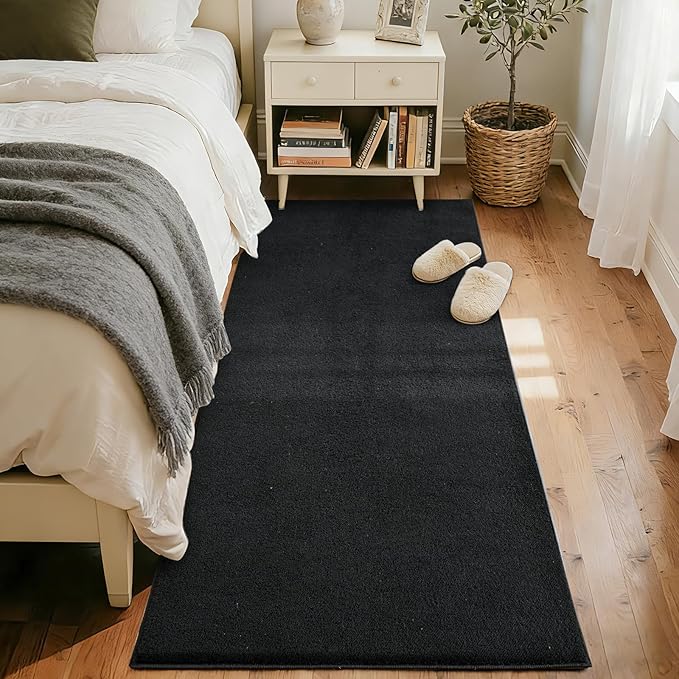 FinRèc 2x6 Washable Runner Rugs for Kitchen Hallway Bedroom, Low Pile Thin Rug Solid Color, Non-Slip Carpet Indoor for Home Decor (Pure Black)