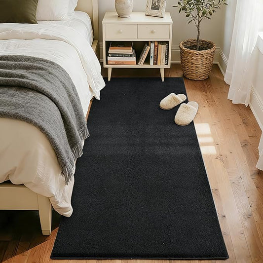 FinRèc 2x6 Washable Runner Rugs for Kitchen Hallway Bedroom, Low Pile Thin Rug Solid Color, Non-Slip Carpet Indoor for Home Decor (Pure Black)