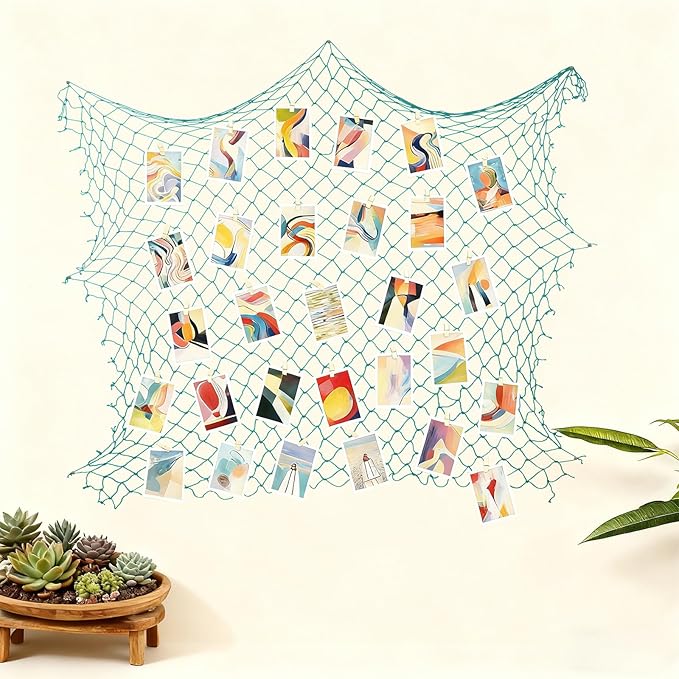 Decorative Fishing Net 2 Pack, 80x40 Inch Large Aqua Fish Net Decor for Wall, Photo Display, Nautical Mermaid Pirate Ocean Themed Beach Hawaii Under the Sea Party Decorations
