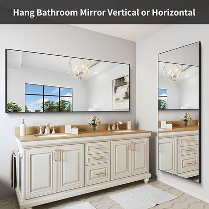 COFENY 30x72inch Bathroom Mirror, Black Rectangle Mirror with Thin Frame, Large Rectangular Wall Mirrors for Bathroom, Living Roomm, Hair Salon, Big Farmehouse Mirror Hang Horizontal/Vertical