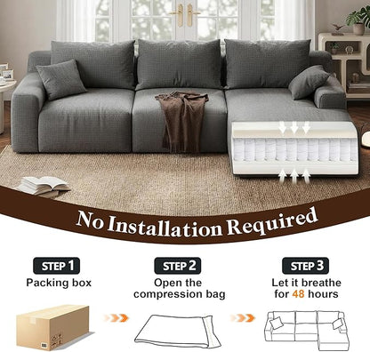 Homkdom L-Shaped Cloud Boneless Couch with Deep Seat, Modular Sectional Sofa with Oversized Chaise, 6 Layouts Combination for Living Room, Apartment, No Assembly (Grey Check, Right Facing Chaise)