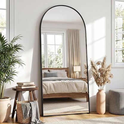 Full Length Mirror, 71"x27" Arched Floor Mirror Freestanding, Floor Standing Full Body Mirror with Stand for Bedroom, Hanging Mounted for Living Room Cloakroom, Black