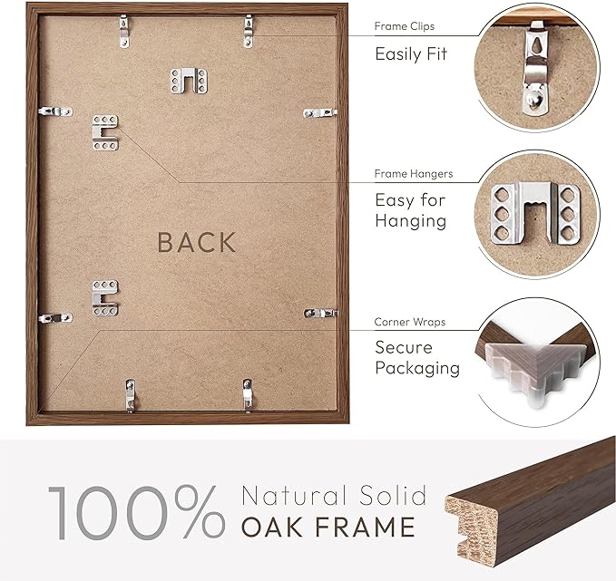 11x14 Picture Frame, Solid Oak 11x14 Photo Frame with Mat to 8x10 (Openning Size is 7.6x9.6), 14x11 Wooden Frames for Wall, (Walnut Set of 1)