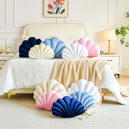 Lfsaaj Cream Seashell Throw Pillows, Shell Shaped Throw Pillows, 13 Inch Soft Velvet Home Decorative Pillow Plush Cushion for Bed Couch Living Sofa Room Decor Accent Throw Pillow