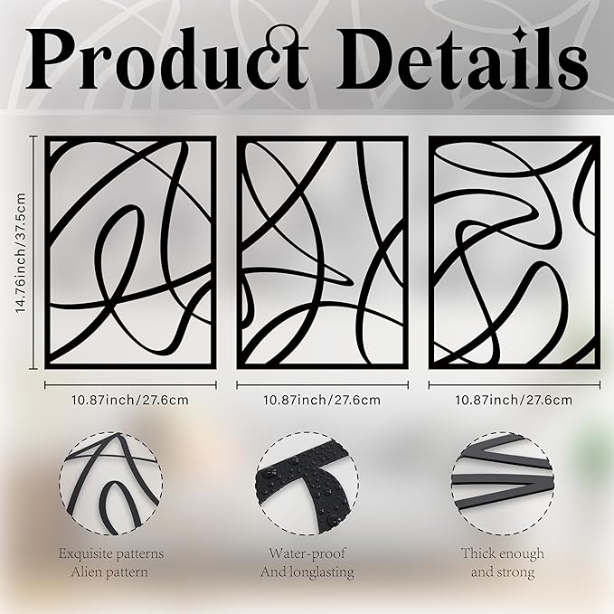 Zzbakress 3 Pcs Black Metal Wall Decor Abstract Wall Art Decor Fine Curve Wall Decoration Minimalist Metal Decoration Single Line Wall Art for Living Room Bedroom Bathroom (Elegant)