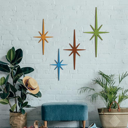 Blulu 4 Pcs Cast Iron Starburst Shaped Wall Decor Metal Mid Century Modern Decor Retro Atomic Stars Wall Art Elegance Accents Vintage Celestial Whimsigoth Hangings for Home Office Room(Modern)