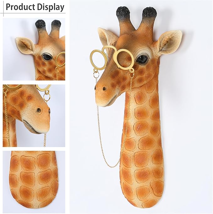 UITWMKTG Simulated Animal Head Wall Decor Colored Animal Sculptures Wall Mount 3D Wall Art Decoration for Home Bedroom Living Room Decor Giraffe