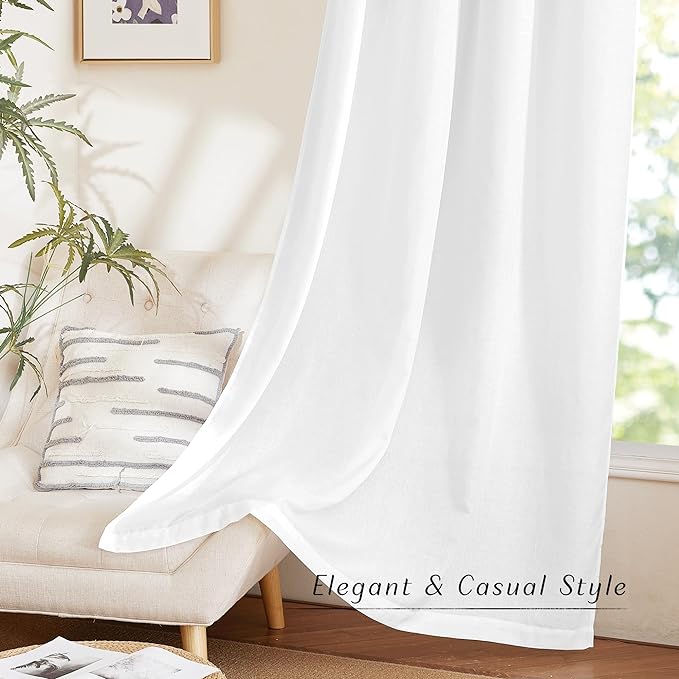 NICETOWN Linen White Curtains for Sliding Glass Door 2 Panels Set, Grommet Thick Room Divider Window Treatment Privacy Assured with Light Filtering for Bedroom/Living Room, W68 x L84
