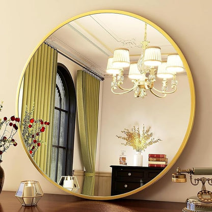HARRITPURE 28" Round Mirror - Gold Bathroom Mirror Circle Wall Mirror with Brushed Aluminum Alloy Frame Modern Decor for Living Room, Vanity, Bedroom, Entryway