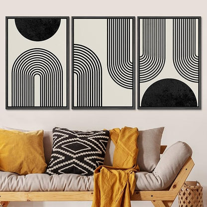 SIGNLEADER Framed Canvas Print Wall Art Spiral Parabolas & Solid Semi Circle Geometric Shapes Drawings Modern Art Contemporary Edgy Black and White for Living Room, Bedroom, Office - 24"x36"x3 BLACK