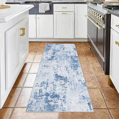 ROYHOME Modern Abstract Runner Rug 2x5 Washable Non Slip Stain Resistant Rug for Bedroom Living Room Non Shedding Low Pile Indoor Floor Cover,Light Blue