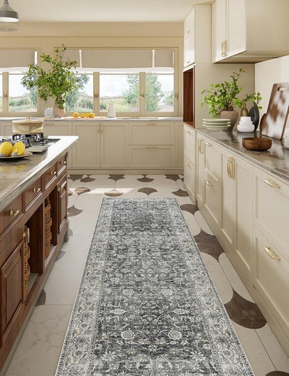 Runner Rug Washable Kitchen Runner: 2'6"x8' Hallway Runner Rugs Stain Resistant Non Slip Low Pile Soft Boho Carpet Runners for Hallways Bedroom Entryway Indoor Beside Bathroom Laundry Room