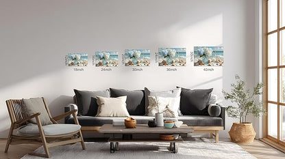 TutuBeer 1 Panel Blue Ocean Beach Bathroom Canvas Wall Art Seaside Seashell Painting Print Artwork Starfish with White Flower Coastal Bathroom Canvas Wall Art for Living Room Bedroom Bathroom 12"x18"