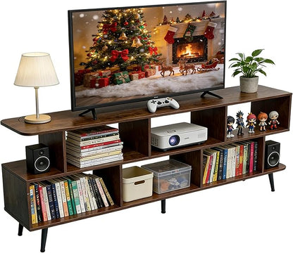 Lightdot 65 Inch TV Stand, up to 75 Inch TVs, Large Storage for Collection with 8 Open Shelves, Sturdy Media Console Table for Living Room/Entrance/Kitchen/Sofa Cabinet, Easy Assembly, Amber
