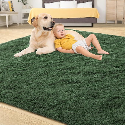 Tepook Fluffy Large Rugs for Living Room, Area Rug 6x9 Soft Carpet for Bedroom, Modern Shaggy Rug for Kids Boys Girls, Plush Indoor Nursery Home Decor Rug with Non-Slip Bottom, Dark Green