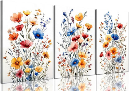 okudolit Colorful Wildflower Framed Canvas Wall Art Set Of 3 Flowers Pictures Prints Flowers Printing Floral Watercolors Flower wall Decor Living Room Bedroom Dinning Room Farmhouse Office-16 x24in