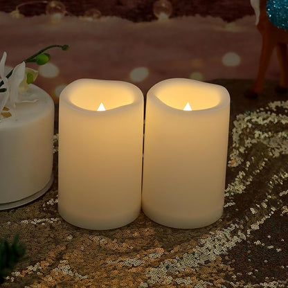CANDLE CHOICE Waterproof Outdoor Battery Operated Flameless Candles with Remote Timer Plastic Flickering Fake Electric LED Pillars for Lantern Garden Wedding Christmas Decorations 3x5 Inches 2 PCS
