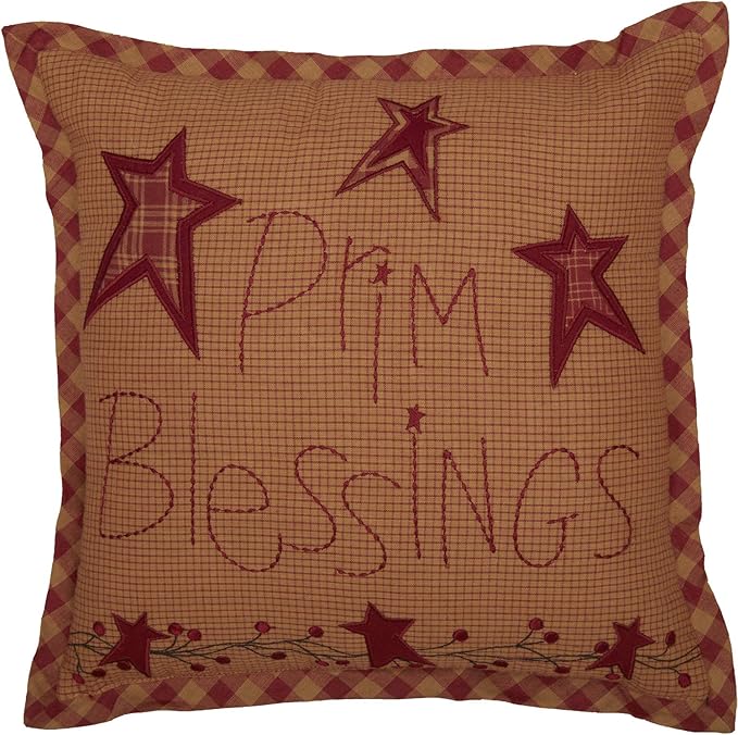 VHC Brands Ninepatch Star Prim Blessings Pillow 12x12 Country Bedding Accessory, Burgundy