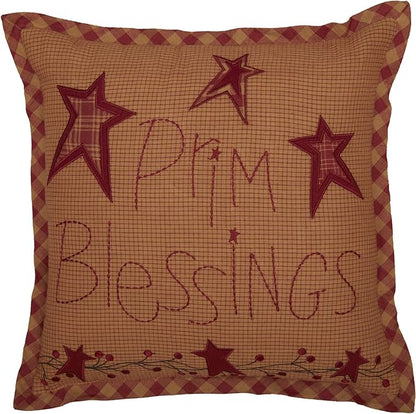 VHC Brands Ninepatch Star Prim Blessings Pillow 12x12 Country Bedding Accessory, Burgundy