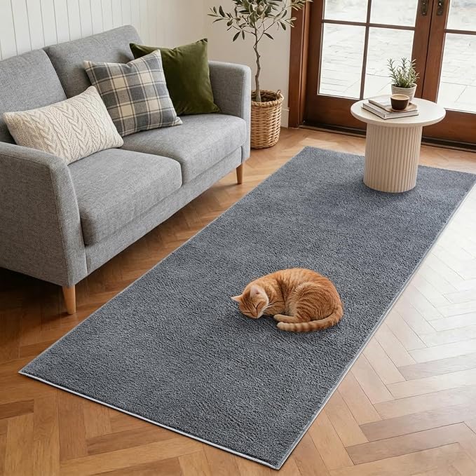 FinRèc 2x8 Washable Runner Rugs for Kitchen Hallway Bedroom, Low Pile Thin Rug Solid Color, Non-Slip Carpet Indoor for Home Decor (Pure Dark Grey)