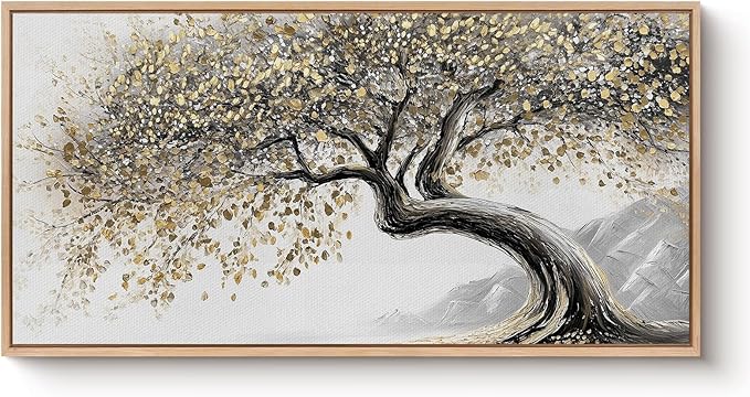 Bzstyleart Large Wood Framed Wall Art Tree of Life Canvas Prints for Living Room Oil Paintings Artwork Big Tree Art Print Pictures for Bedroom Office Bathroom Wall Decor 20x40in