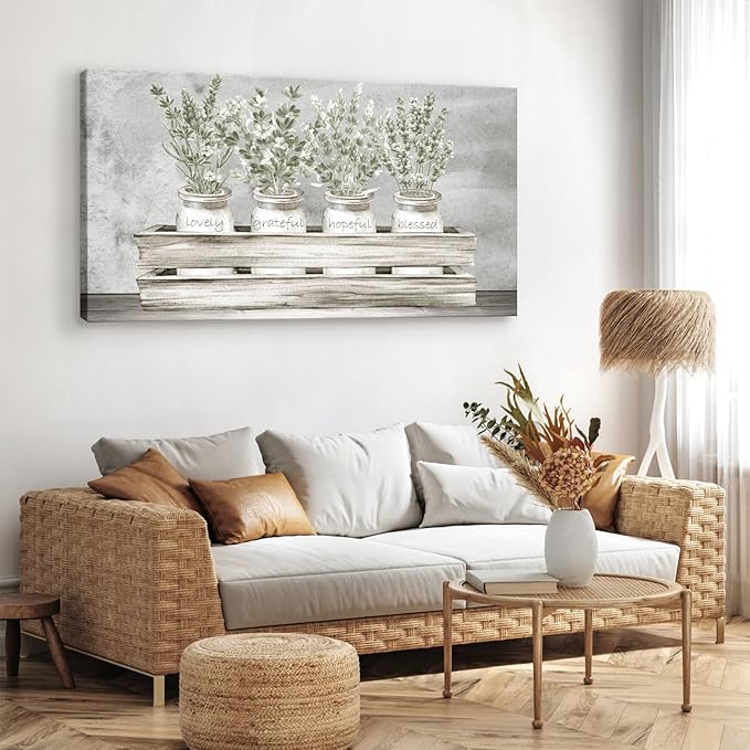 YYYYHPP YP2798 Bouquets Lovely Grateful Hopeful Blessed Sentiment, Gallery Wrapped Canvas,Inspirational Bible Verse Wall Art for Living Room Bedroom and Home Family Wall Decor