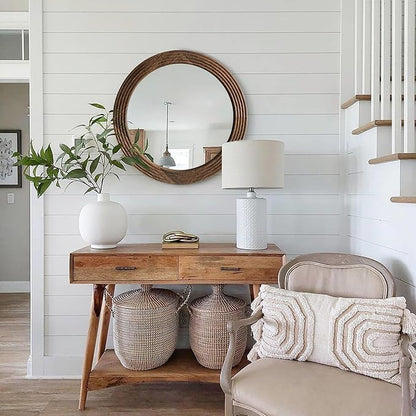 LOSOUR Round Mirror, Farmhouse Decor Solid Wood Frame Wall Circle Mirror, Decorative Mirrors for Bathroom Over Sink, Living Room, Entryway,Bedroom, Entryway, Hallway,Foyer (1, Coffee, 24" L x 24" W)
