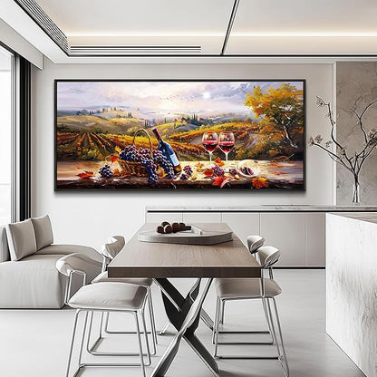 hyidecorart Large Framed Wall Art,Wine Farm View Kitchen Art Prints, French Country Still Life Picture, Fruit Harvest Art Prints, Rustic Dining Room Wall Decor, Restaurant Home Bar Decoration 32x72 In