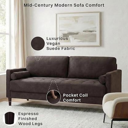 Studio Living® Lexington 75.6" Sofa, Modern Design, Pocket Coil Comfort, Easy Assembly, Faux-Suede Fabric, Charcoal