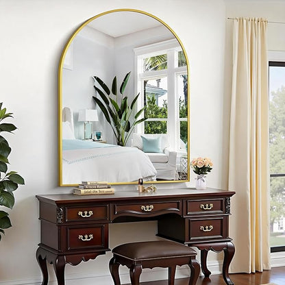 CIRCUMI Arched Wall Mirror, 36"x48" Gold Arched Mirror with Tempered Glass, Metal Frame, Large Size for Bathroom, Living Room,Entryway,Over Sink, Arch Mirror for Decor,Shatterproof&Crystal-Clear