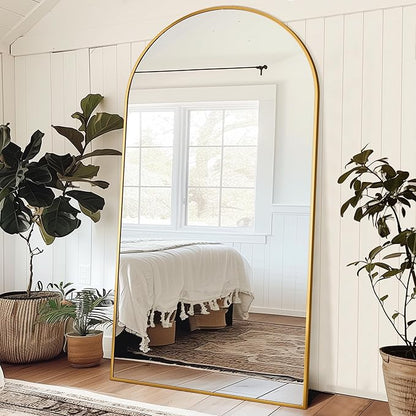 Antok Oversized Full Length Mirror with Stand, 83"x44" Arched Floor Mirror, Aluminum Frame, Wall Mounted/Leaning/Free Standing, Large Body Mirror for Bedroom Living Room Entryway Dressing Room,Gold