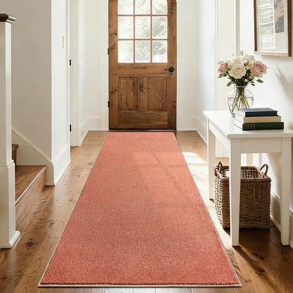 FinRèc 2x8 Washable Runner Rugs for Kitchen Hallway Bedroom, Low Pile Thin Rug Solid Color, Non-Slip Carpet Indoor for Home Decor (Orange/White)