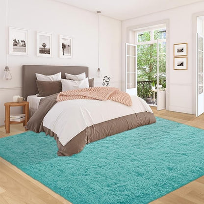 5x8 Area Rug for Living Room: Fluffy Shag Soft Washable Rugs Fuzzy Plush Indoor Carpet for Bedroom Nursery Playroom Dorm Kids Girls Boys Room (Teal Blue, 5'x8')