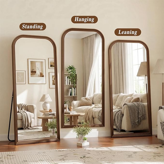 28"×69" Rounded Top Large Full Length Mirror, Arched Vintage Floor Stangding Body Mirror - PU Frame, Wall Mounted Hanging Leaning Antique Decor for Dressing Room, Entryway, Bedroom, Bronze