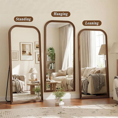28"×69" Rounded Top Large Full Length Mirror, Arched Vintage Floor Stangding Body Mirror - PU Frame, Wall Mounted Hanging Leaning Antique Decor for Dressing Room, Entryway, Bedroom, Bronze