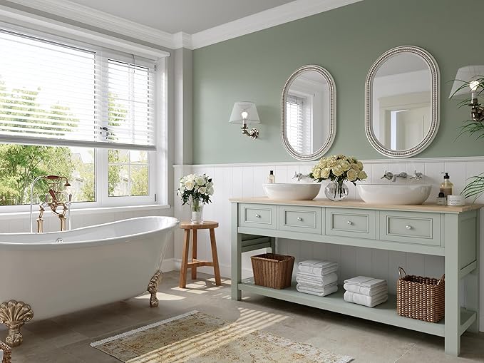 Farmhouse Oval Bathroom Boho Wall Mirror, 20" x 30" Antique Oval Bathroom Mirrors Over Sink, Wooden Wall Mirror for Bedroom, Living Room, Hallway, Vertical or Horizontal Hanging