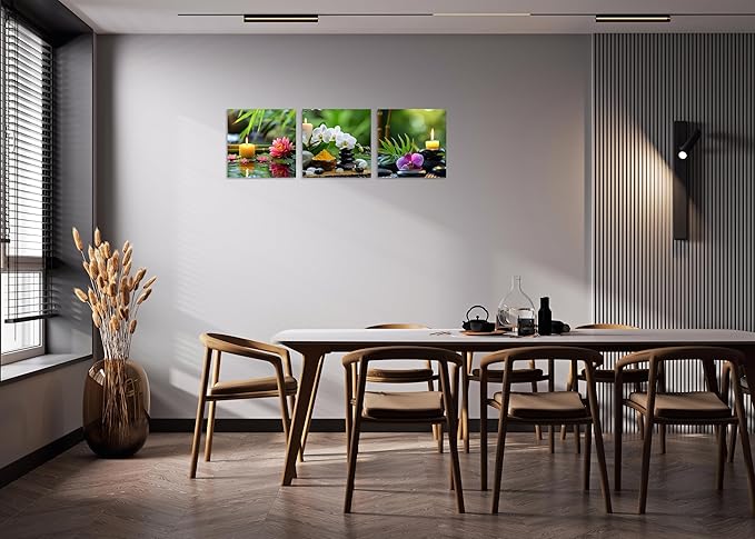 TutuBeer 3 Pcs Wall Art for Spa Zen Canvas Wall Art Still Life Spa Stones with Orchid Green Bamboo Zen Pictures Prints on Canvas for Home Office Wall Decor Stretched and Framed 16x16inchx3