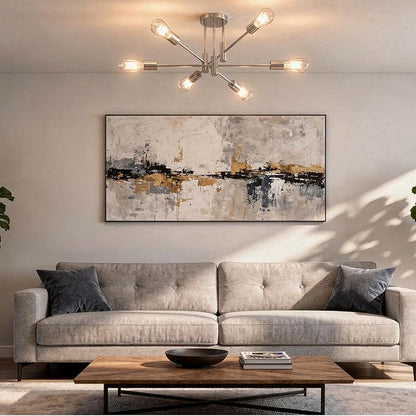 6-Light Sputnik Light Fixture, Brushed Nickel Mid-Century Modern Chandelier for Dining Room, Kitchen, Living Room, Bedroom