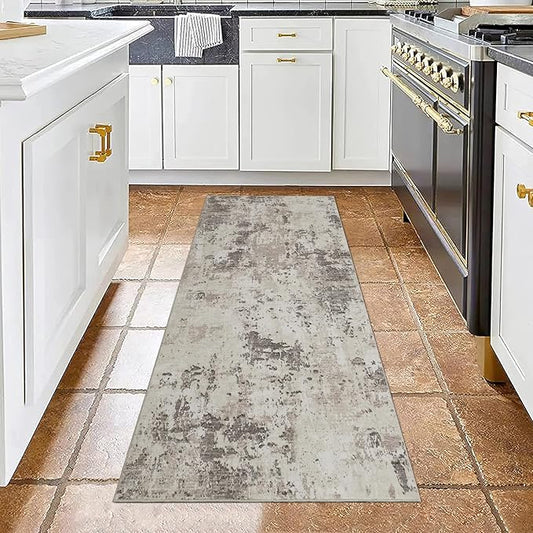 ROYHOME Modern Abstract 2x6 Runner Rug Washable Non Slip Stain Resistant Rug for Hallway Kitchen Bedroom Non Shedding Low Pile Indoor Floor Cover,Brown Grey