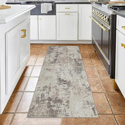 ROYHOME Modern Abstract 2x8 Runner Rug Washable Non Slip Stain Resistant Rug for Hallway Kitchen Bedroom Non Shedding Low Pile Indoor Floor Cover,Brown Grey