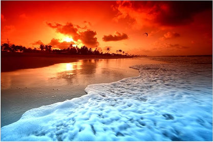 TutuBeer 1 Panel Beach Pictures Wall Decor Beach at Sunset Ocean Pictures Print on Canvas Ocean Picture Wall Decor Ocean Art for Home Decoration Stretched and Framed 30" x 40" x 1 Piece