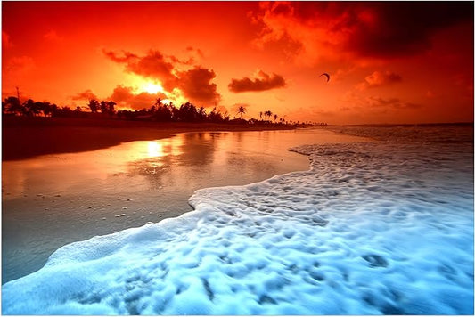 TutuBeer 1 Panel Beach Pictures Wall Decor Beach at Sunset Ocean Pictures Print on Canvas Ocean Picture Wall Decor Ocean Art for Home Decoration Stretched and Framed 16" x 24" x 1 Piece