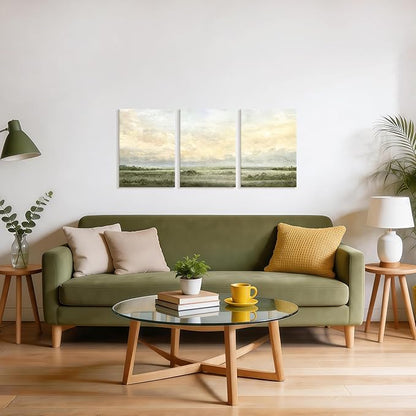 WENGTIAO Sage Green Wall Art Prints Set of 3 Abstract Landscape Canvas Paintings Nature Rustic Scenery Pictures Photos Minimalist Artwork Home Decor for Living Room Bedroom Office 12”x16”x3