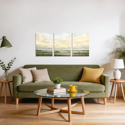 WENGTIAO Sage Green Wall Art Prints Set of 3 Abstract Landscape Canvas Paintings Nature Rustic Scenery Pictures Photos Minimalist Artwork Home Decor for Living Room Bedroom Office 12”x16”x3