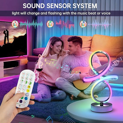 EIDISUNY Modern RGB Table Lamps, Multicolor Changing Spiral Bedside Lamp with Remote&APP, Cool Table Lamp, Dimmable LED Nightstand Lamp with Music Rhythm Modes for Bedroom, Living Room, Black(2 Pack)
