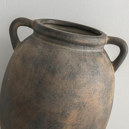 Dobbyby Ceramic Flower Vase 7.6 inch Farmhouse Rustic Vase Decorative Pottery Terracotta Vases for Home Decor Table Mantle Fireplace Living Room Bathroom Wedding Centerpiece (Black)
