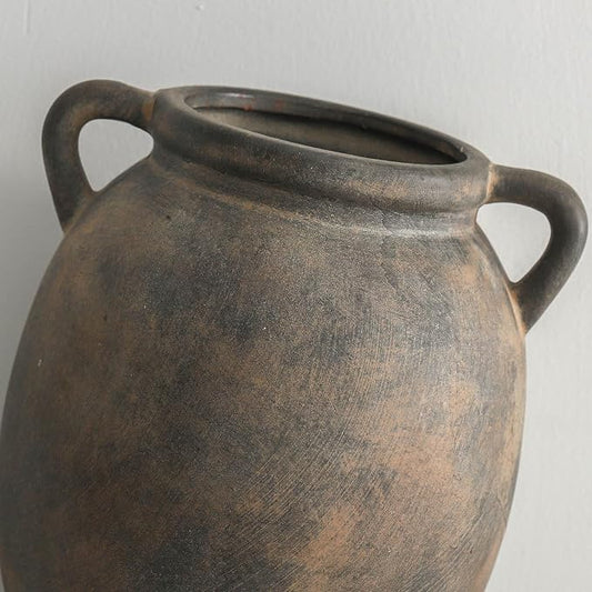 Dobbyby Ceramic Flower Vase 7.6 inch Farmhouse Rustic Vase Decorative Pottery Terracotta Vases for Home Decor Table Mantle Fireplace Living Room Bathroom Wedding Centerpiece (Black)