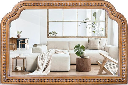 36x24 Inch Farmhouse Arch Wall Mirror, Wood Beaded Framed Decorative Mirrors for Living Room, Bedroom, Vanity, Bathroom, Entryway