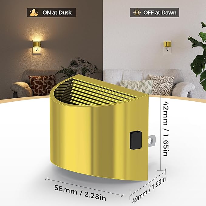 DORESshop LED Night Light[2 Pack], Night Lights Plug into Wall, 3 Level Brightness Adjustable Plug in Night Light, Dusk to Dawn Sensor, Nightlights for Adults, Bedroom, Bathroom, 3000K, Golden Cover