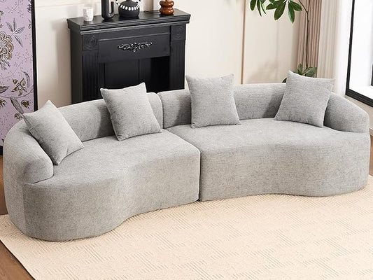 KEIKI Curved Chenille Modular Sectional Couches with Pillows, 4 Seater Oversized Upholstered Luxury Plush Cloud Sofa for Living Room Apartment, Full Compression Sponge,